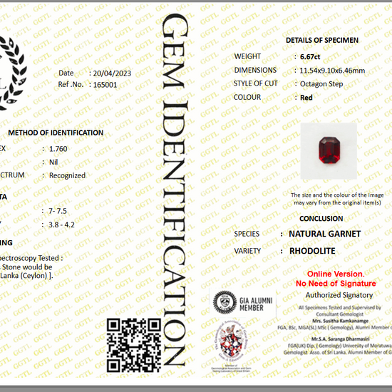 6.67 ct Octagonal Red Rhodolite Garnet
