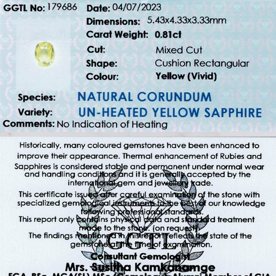 0.81 ct Rectangular Vivid Yellow Sapphire