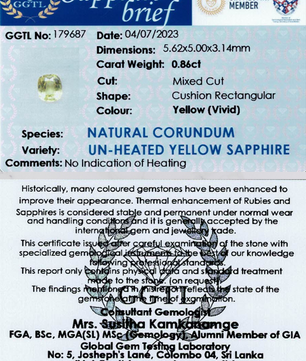 0.86 ct Rectangular Vivid Yellow Sapphire