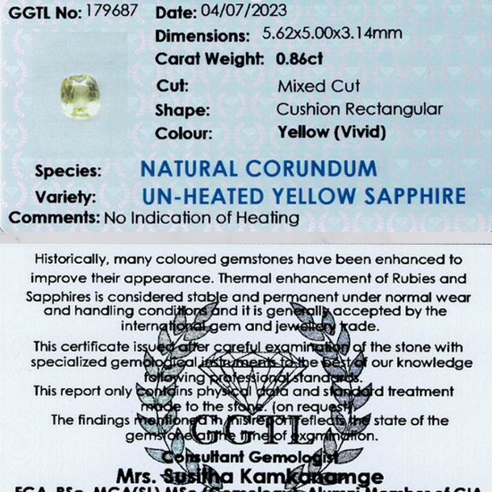 0.86 ct Rectangular Vivid Yellow Sapphire