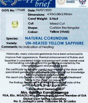 0.96 ct Rectangular Vivid Yellow Sapphire