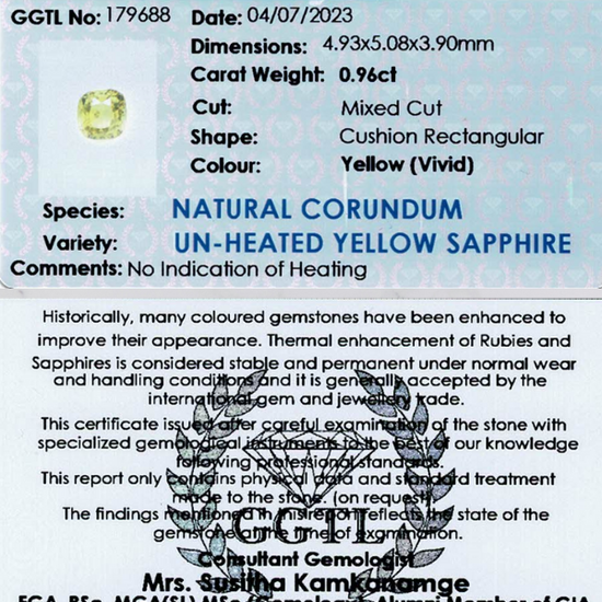 0.96 ct Rectangular Vivid Yellow Sapphire