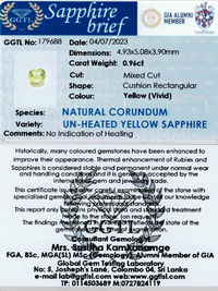 0.96 ct Rectangular Vivid Yellow Sapphire