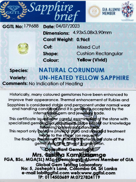 0.96 ct Rectangular Vivid Yellow Sapphire