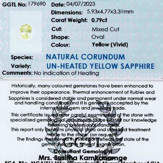 0.79 ct Oval Vivid Yellow Sapphire