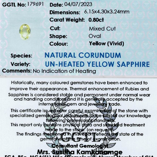 0.80 ct Oval Vivid Yellow Sapphire