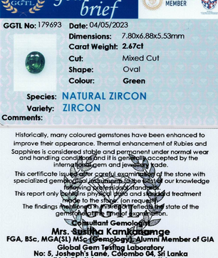 2.67 ct Oval Green Zircon