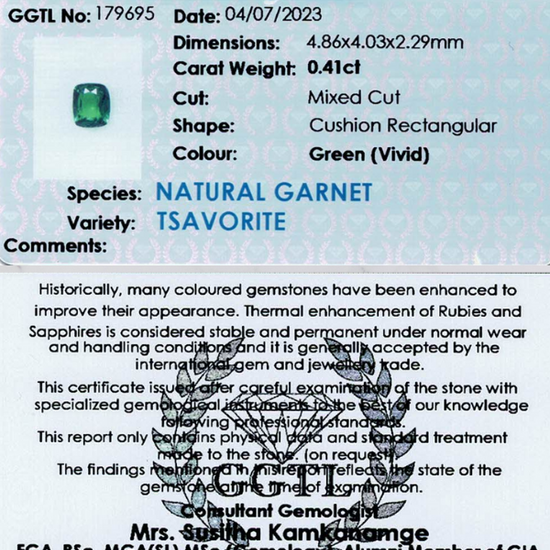 0.41 ct Rectangular Vivid Green Tsavorite Garnet