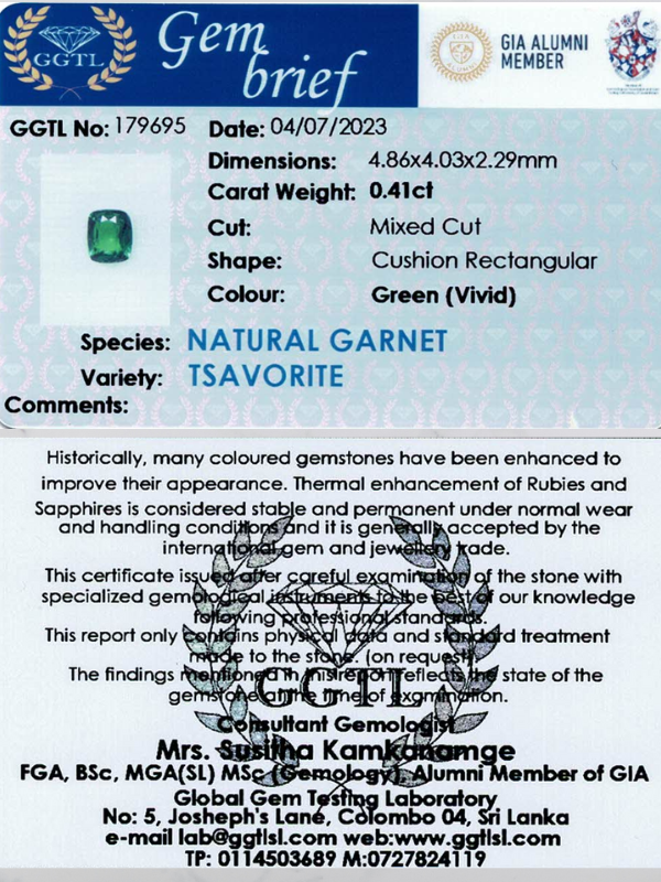 0.41ct Mixed Cushion Rectangular Cut Green (Vivid) Tsavorite Garnet
