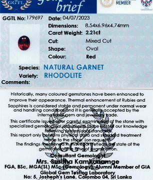 2.21ct Oval Red Rhodolite Garnet