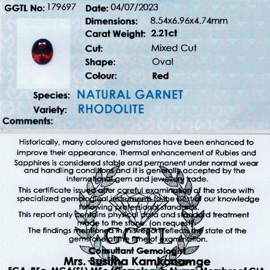 2.21 ct Oval Red Rhodolite Garnet