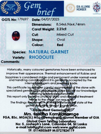 2.21ct Oval Red Rhodolite Garnet