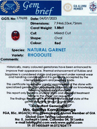 1.88 ct Oval Red Rhodolite