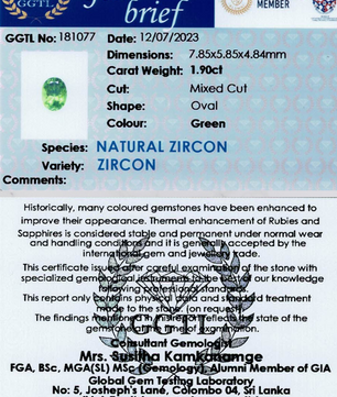 1.90 ct Oval Cut Green Zircon