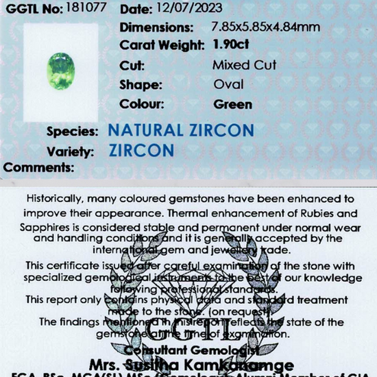 1.90 ct Oval Cut Green Zircon