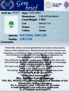 1.90 ct Oval Cut Green Zircon