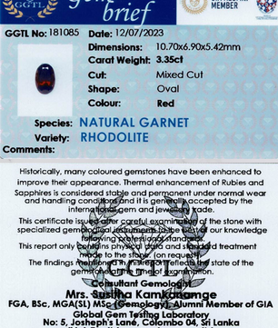 3.35 ct Oval Red Rhodolite Garnet
