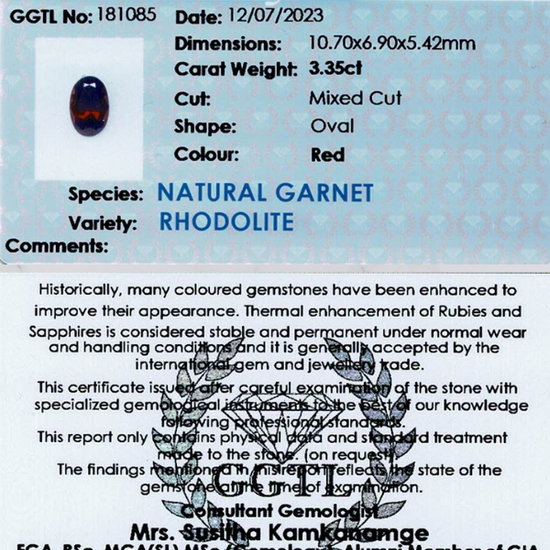 3.35 ct Oval Red Rhodolite Garnet