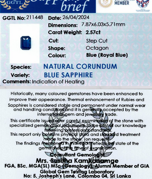 2.57 ct Octagonal Royal Blue Sapphire
