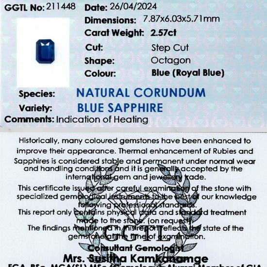 2.57 ct Octagonal Royal Blue Sapphire