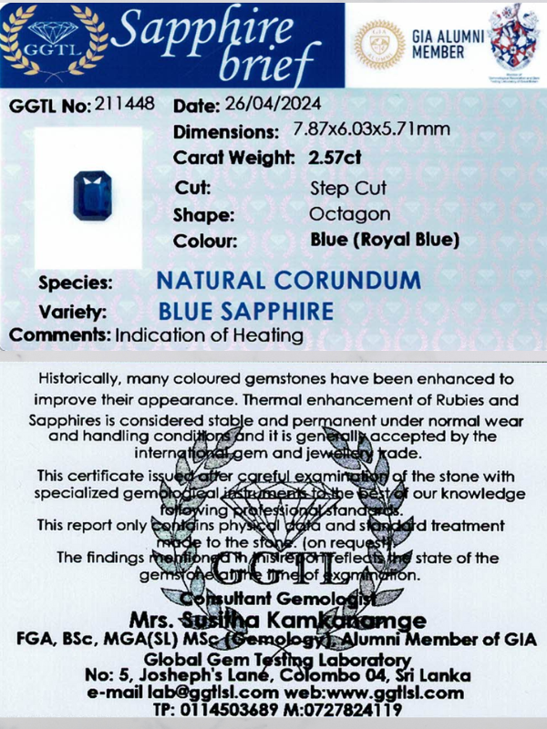 2.57 ct Octagonal Royal Blue Sapphire