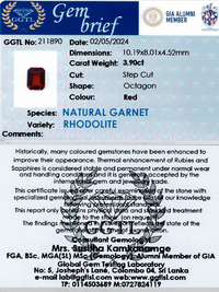 3.90 ct Octagonal Red Rhodolite Garnet