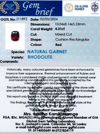 4.31 ct Rectangular Red Rhodolite Garnet