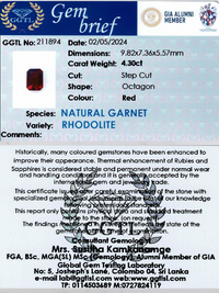 4.3 ct Octagonal Red Rhodolite Garnet
