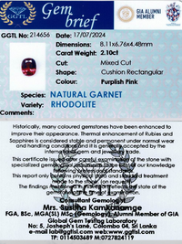 2.10 ct Cushion Purplish-Pink Rhodolite Garnet
