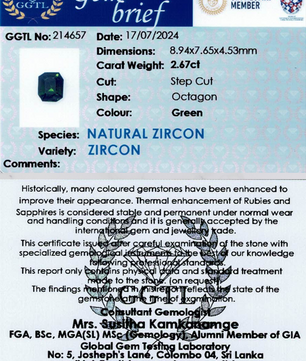 2.67 ct Octagonal Green Zircon