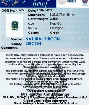 2.28 ct Octagonal Green Zircon