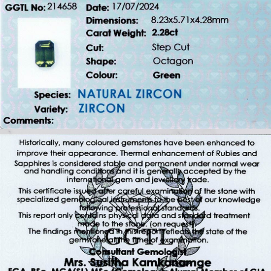 2.28 ct Octagonal Green Zircon