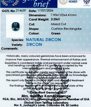 2.25 ct Cusion Green Zircon