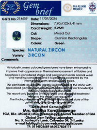 2.25 ct Cusion Green Zircon
