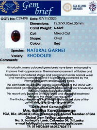 6.46 ct Oval Red Rhodolite Garnet