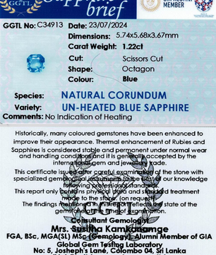1.22 ct Octagonal Blue Sapphire