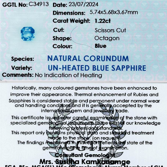 1.22 ct Octagonal Blue Sapphire