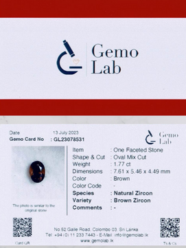 1.77 ct Oval Brown Zircon