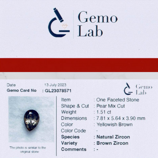 1.51 ct Pear Shaped Yellowish-Brown Zircon