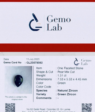 1.51ct Pear Shaped Green Zircon
