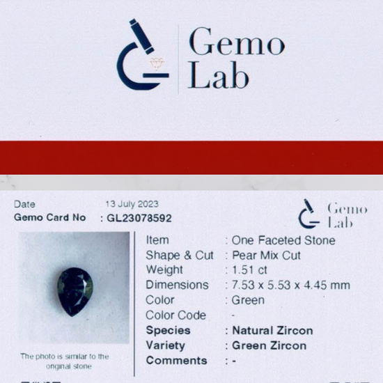 1.51 ct Pear Shaped Green Zircon