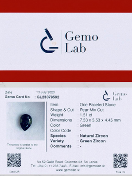 1.51ct Pear Shaped Green Zircon