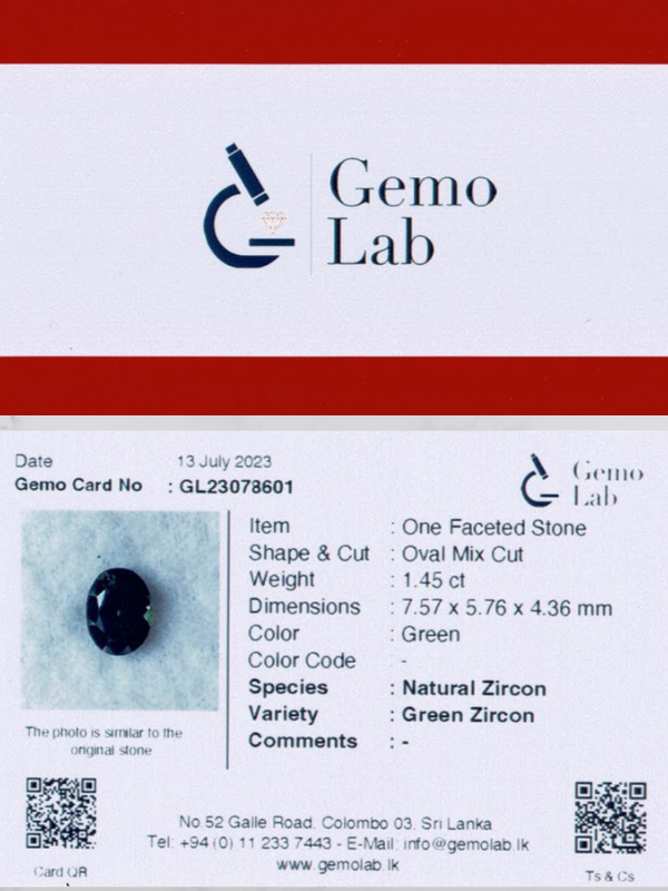1.45 ct Oval Green Zircon