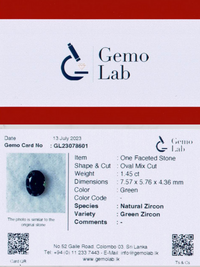 1.45 ct Oval Green Zircon