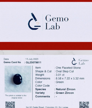 3.01 ct Oval Green Zircon