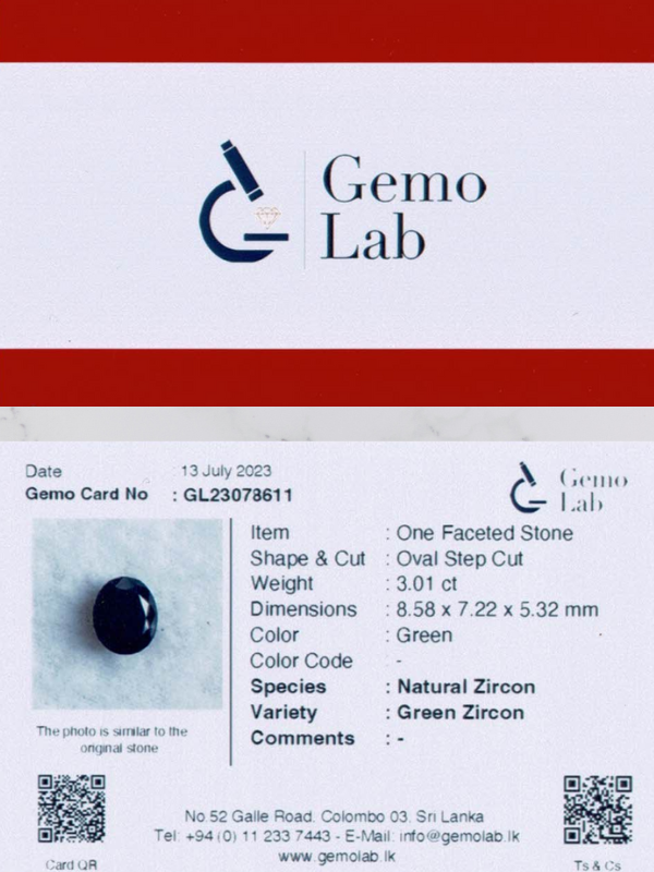 3.01 ct Oval Green Zircon