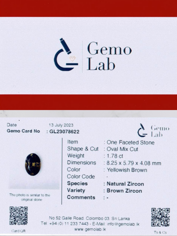 1.78 ct Oval Yellowish-Brown Zircon