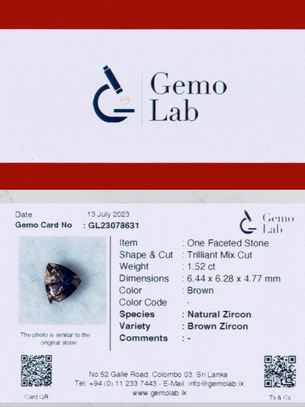 1.52 ct Trilliant Brown Zircon