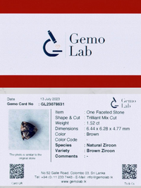 1.52 ct Trilliant Brown Zircon