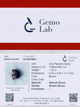1.52 ct Trilliant Brown Zircon